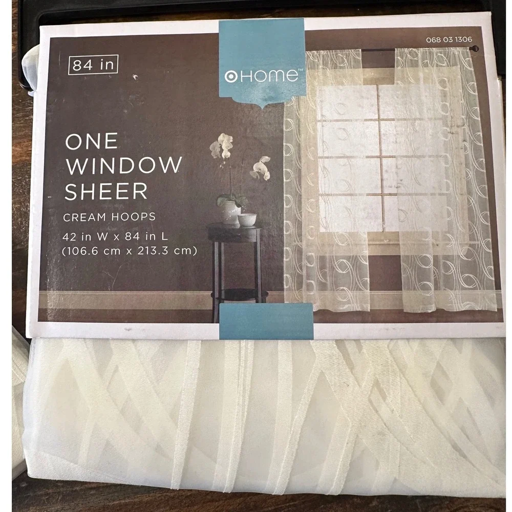 Home Cream Hoops Window Sheer Curtain Panels 42x84 Cream Off-White lot of 2 NWT